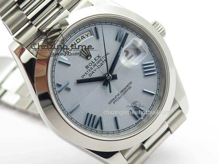 0521 Day-Date 40mm 228206 SS Noob 1:1 Best Edition Quadrant Textured Ice Blue Dial On SS Bracelet A Timeless 3801